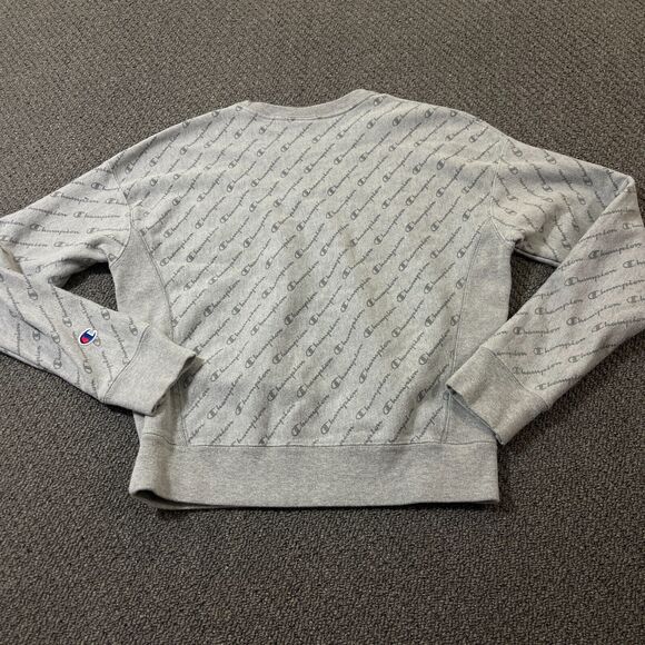 Champion Sweatshirt Mens Size Small S Reverse Weave All Over Spellout Print Grey - Picture 5 of 10